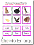 Montessori Materials Pink Series Word and Picture Cards Vowels A, Age 3 to 6